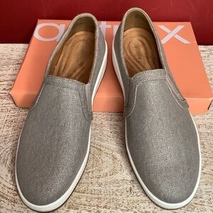 AETREX Cameron Silver Metallic CanvasWomen's Slip-On Loafers Comfort & Support
